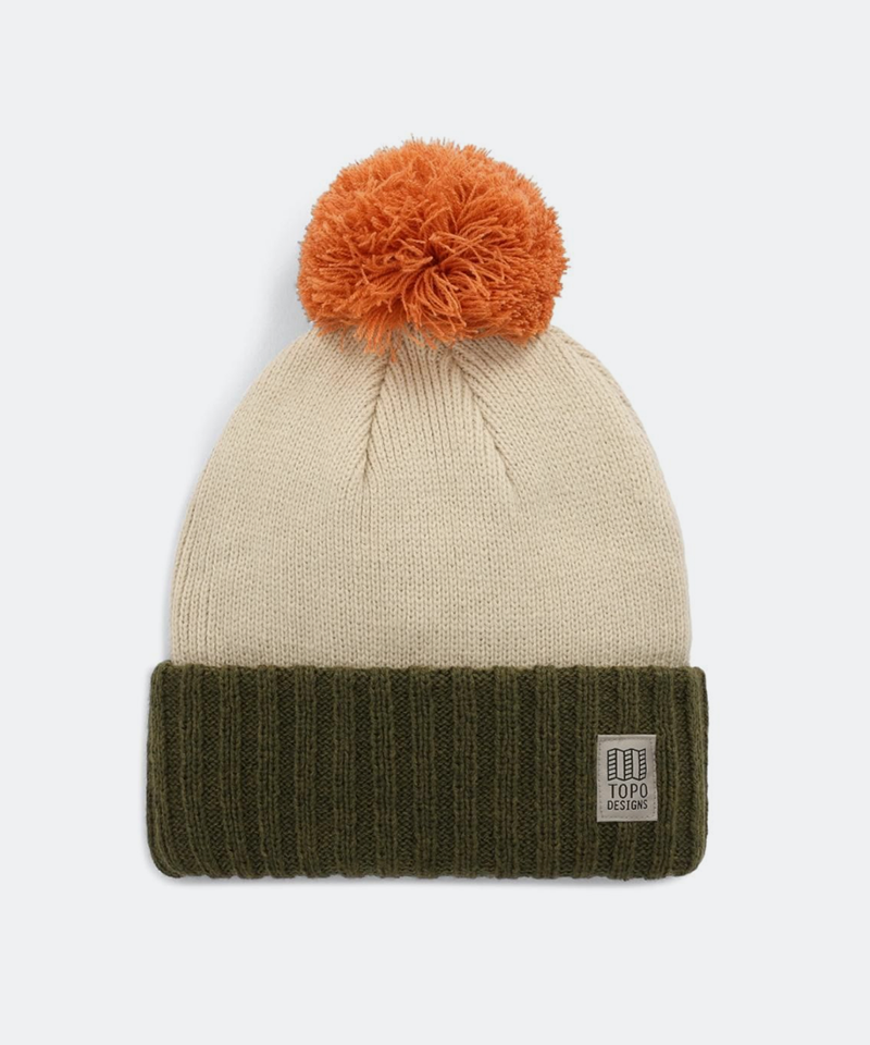 PomPom Beanie in Cinnamon/Oatmeal
