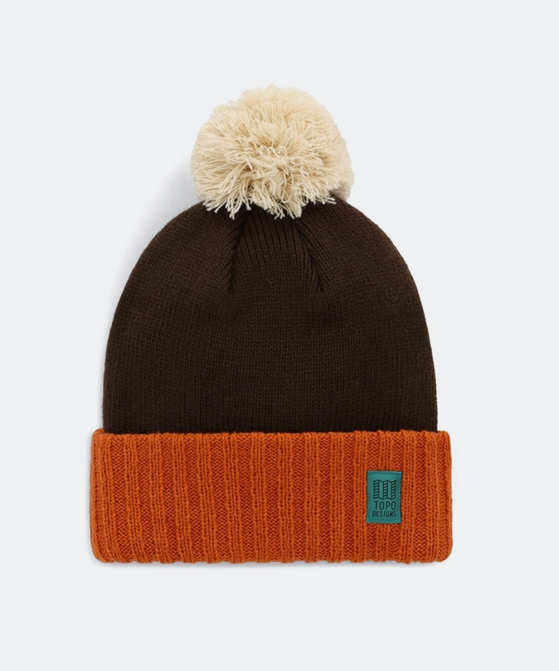 PomPom Beanie in Clay/Chocolate
