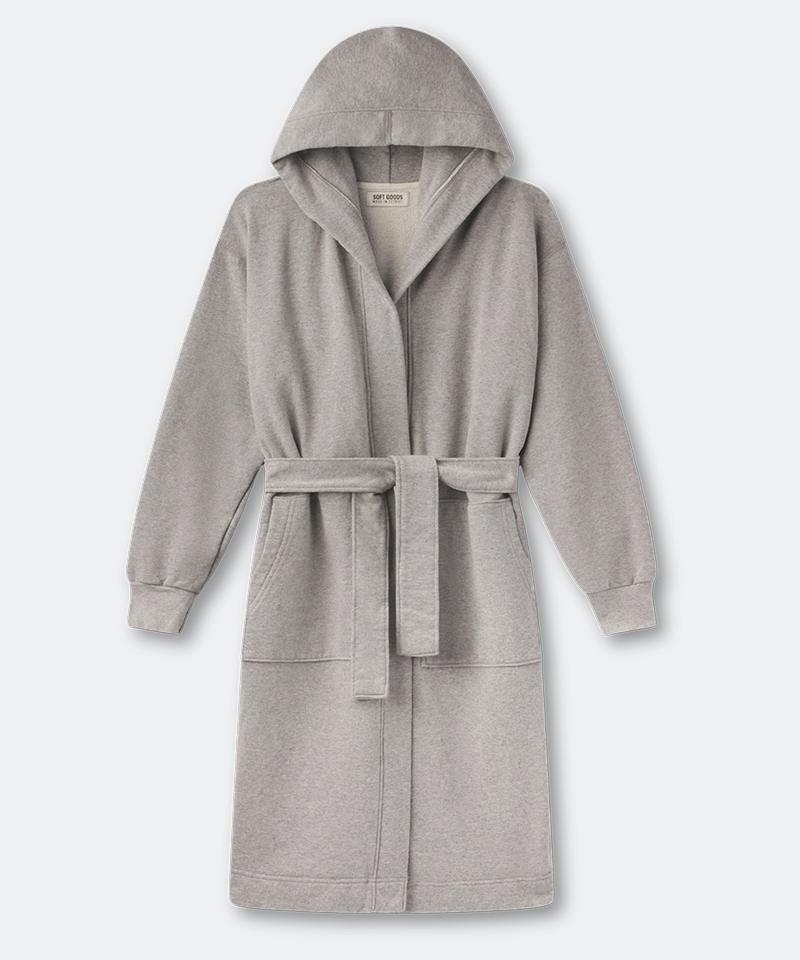 The French Terry Hooded Robe in Heather Gray