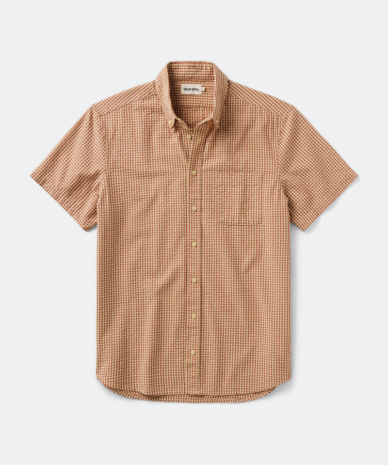 The Short Sleeve Jack in Brick Check Seersucker