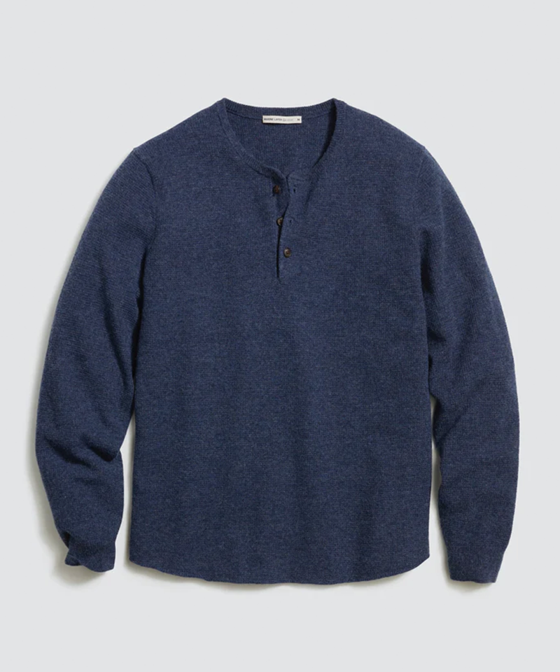 Long Sleeve Merino Blend Sweater Henley in Indigo