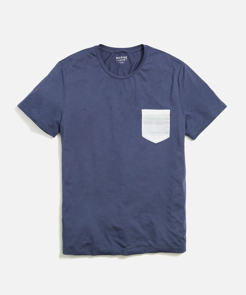 Signature Printed Pocket Tee in Mood Indigo