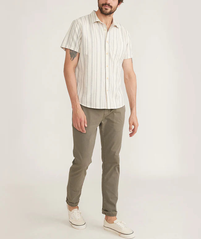 Short Sleeve Vertical Stripe Shirt in White/Blue Stripe