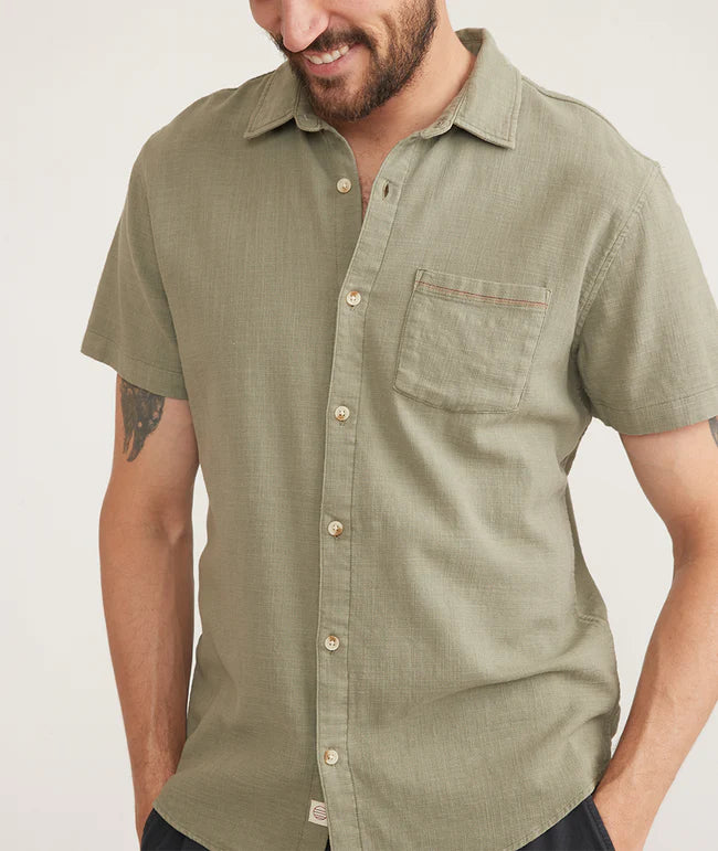 Short Sleeve Stretch Selvage Shirt in Vetiver
