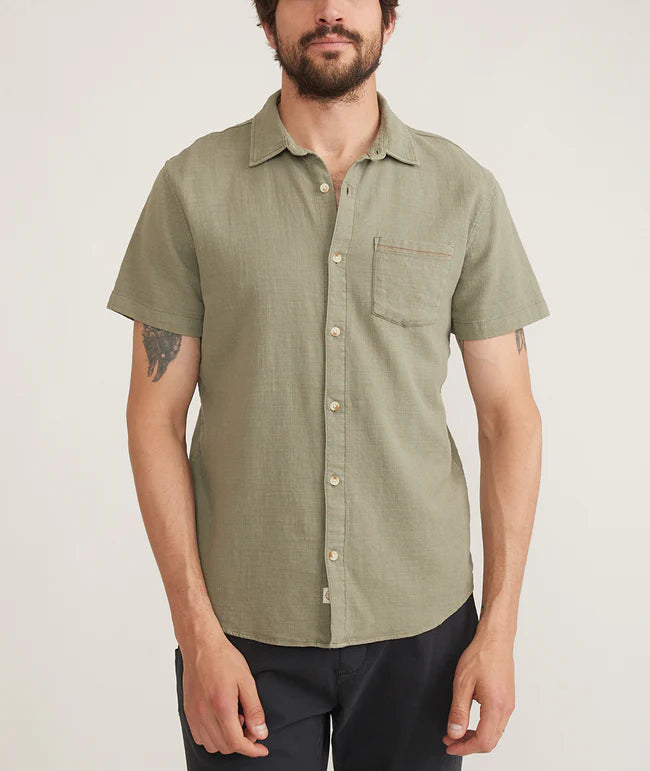 Short Sleeve Stretch Selvage Shirt in Vetiver