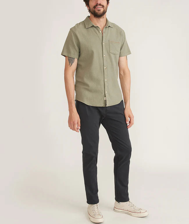 Short Sleeve Stretch Selvage Shirt in Vetiver