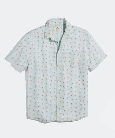 Short Sleeve Lightweight Cotton Shirt in Aqua Palm