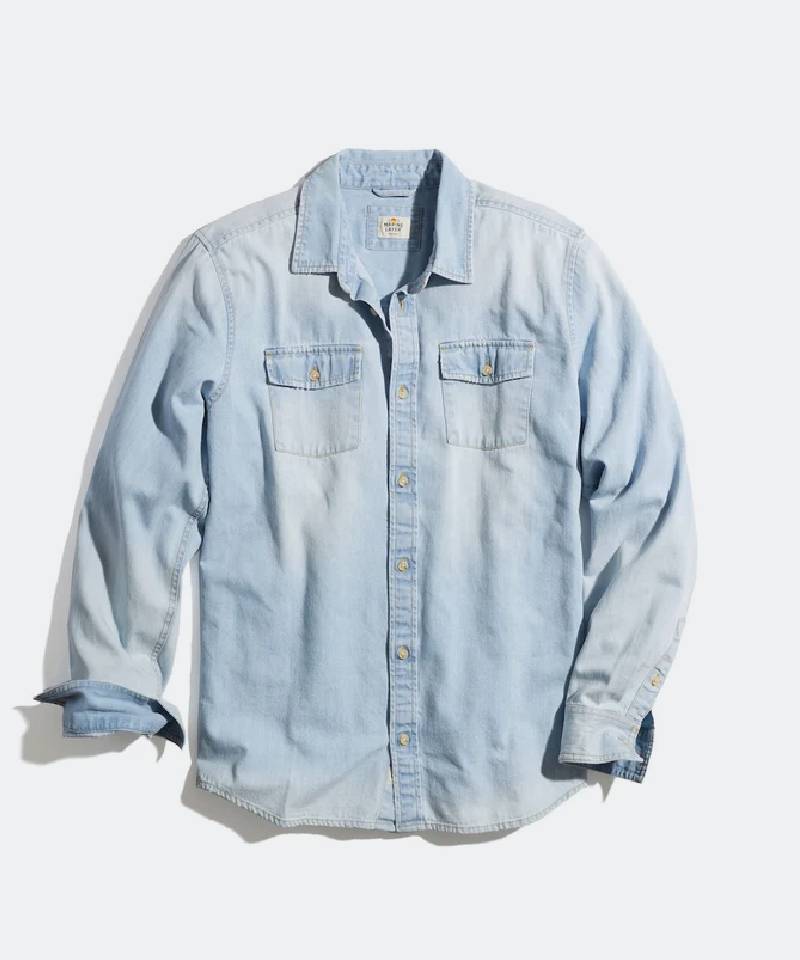 Long Sleeve Classic Denim Shirt in Medium Wash