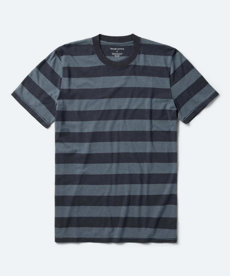 The Cotton Hemp Tee in Storm and Navy Stripe