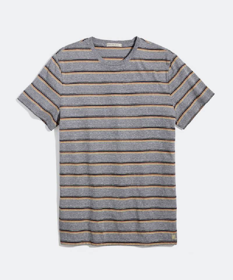 Signature Crew Tee in Heather Gray Sunset Stripe