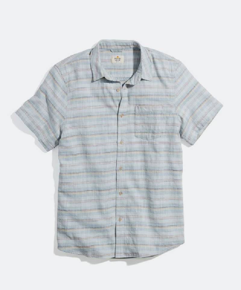 Short Sleeve Selvage Shirt in Blue Multi Stripe