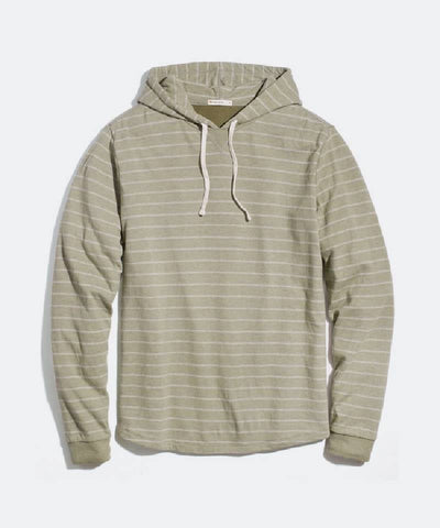 Double Knit Pullover Hoodie in Dusty Olive/White Stripe