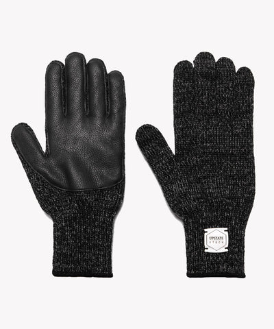 Melange Ragg Wool Glove in Black with Deerskin