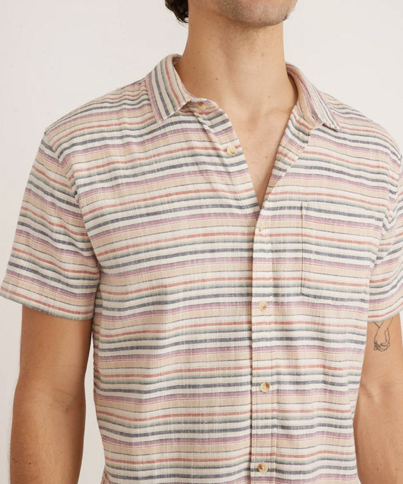 Short Sleeve Stretch Selvage Shirt in Multi Stripe