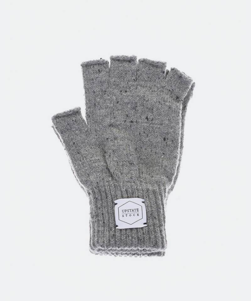 Melange Ragg Wool Fingerless Glove in Grey Tweed