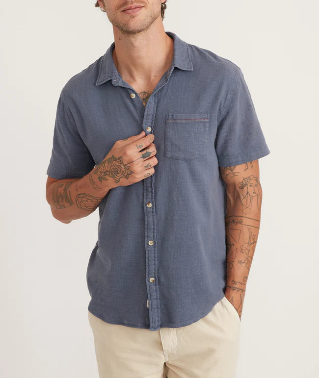 Short Sleeve Stretch Selvage Shirt in Vintage Indigo